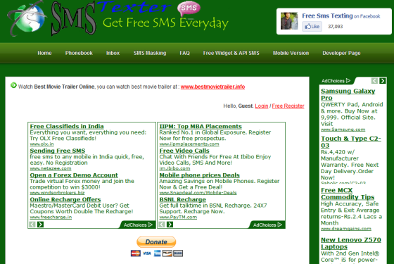 provider sites sms online receive from india